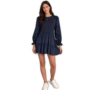 Cinq a Sept Tammie Dress Size S Blue Mixed Media A-Line Cotton Dress Made in USA